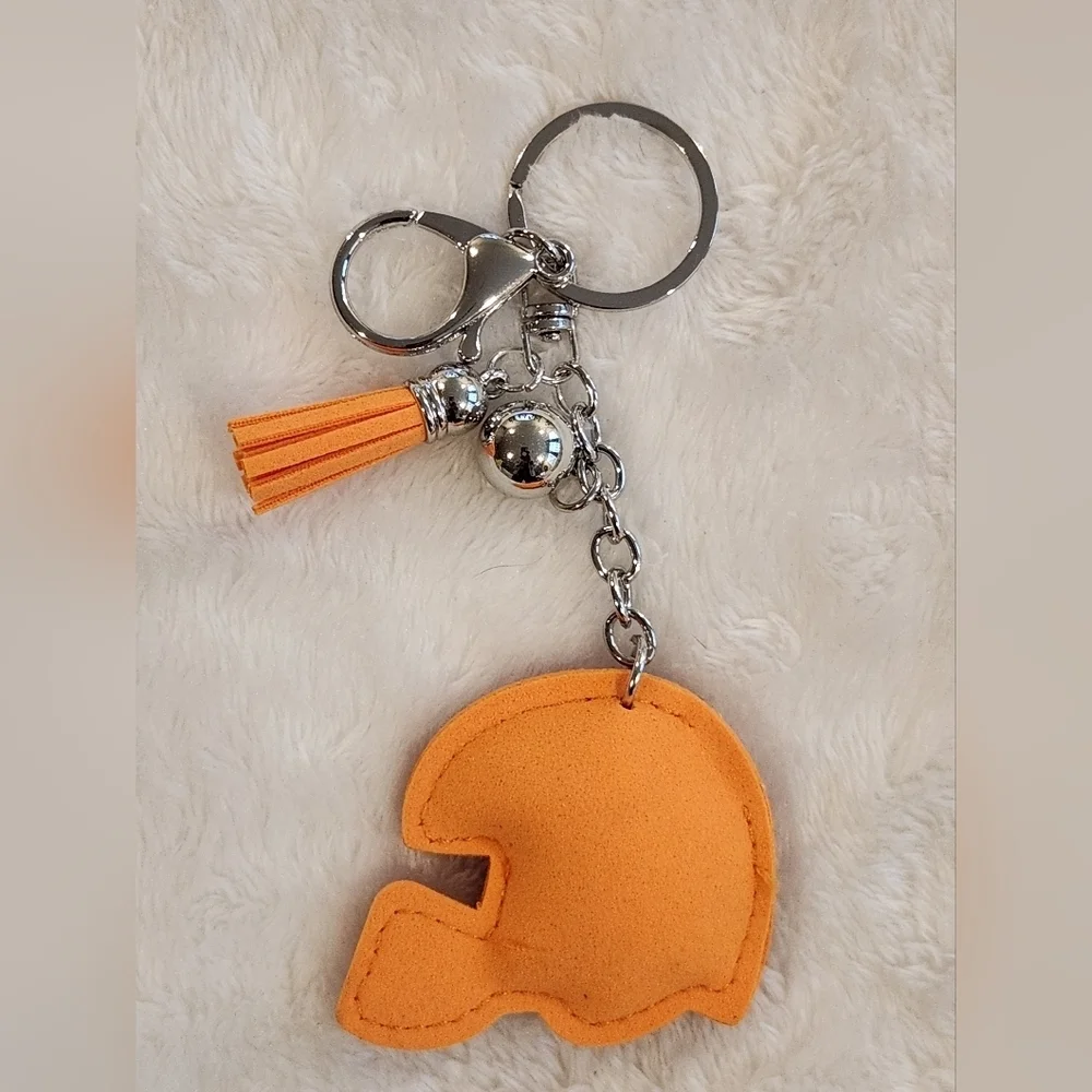 Sparkling Orange Helmet Keychain Bag Charm